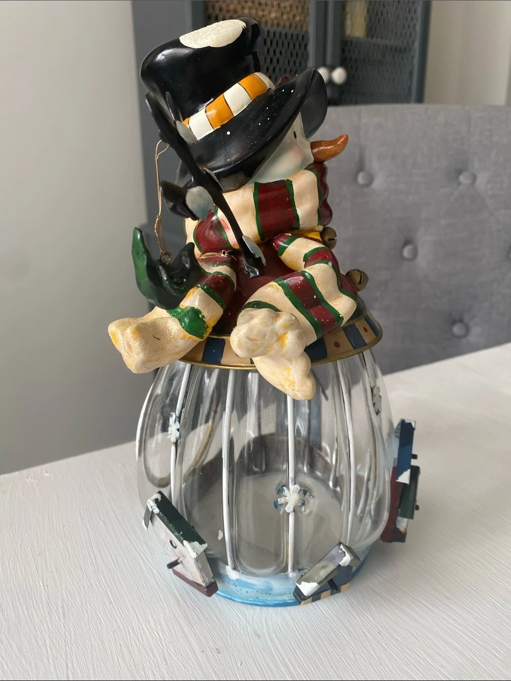 Festive Snowman Glass Lantern - Multicolor Holiday Decor
